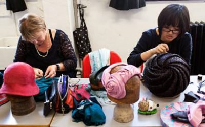 Teaching a millinery course at London College of Fashion