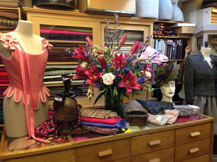 The studio is an Alladin's cave of beautiful fabrics