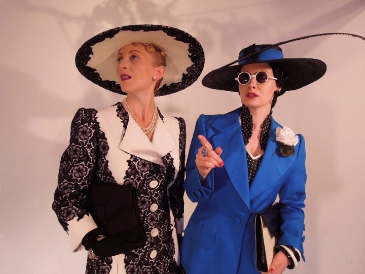 Thomas von Nordheim – Coat in guipure encrusted grosgrain and blue shantung silk jacket over silk dress, millinery en suite